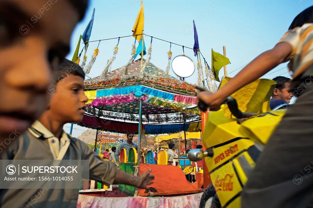 Children playing, Pushkar camel fair  Pushkar  Rajasthan  India  Asia.
