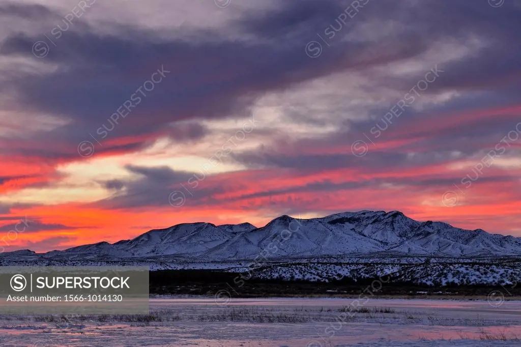 Sunset skies over the Chupadera Mountains, Bosque del Apache NWR, New Mexico, USA