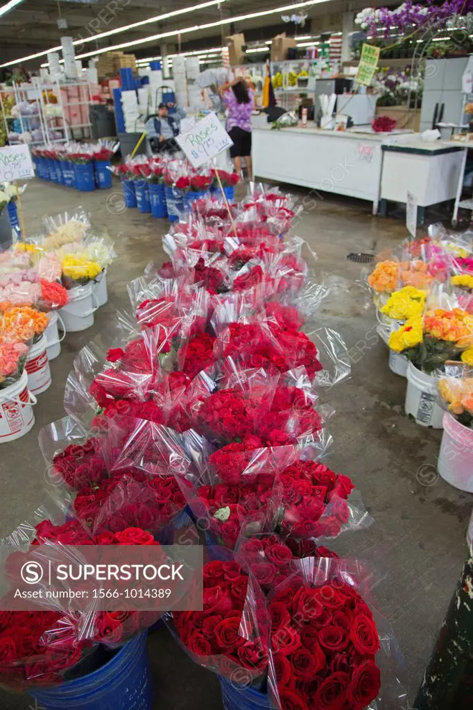 Los Angeles - Red roses for sale in Los Angeles´ flower market  Most flowers sold in the market are imported