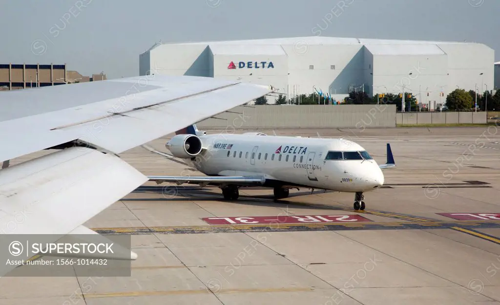 Romulus, Michigan - Delta Airlines jets on the ground at Detroit Metropolitan Airport