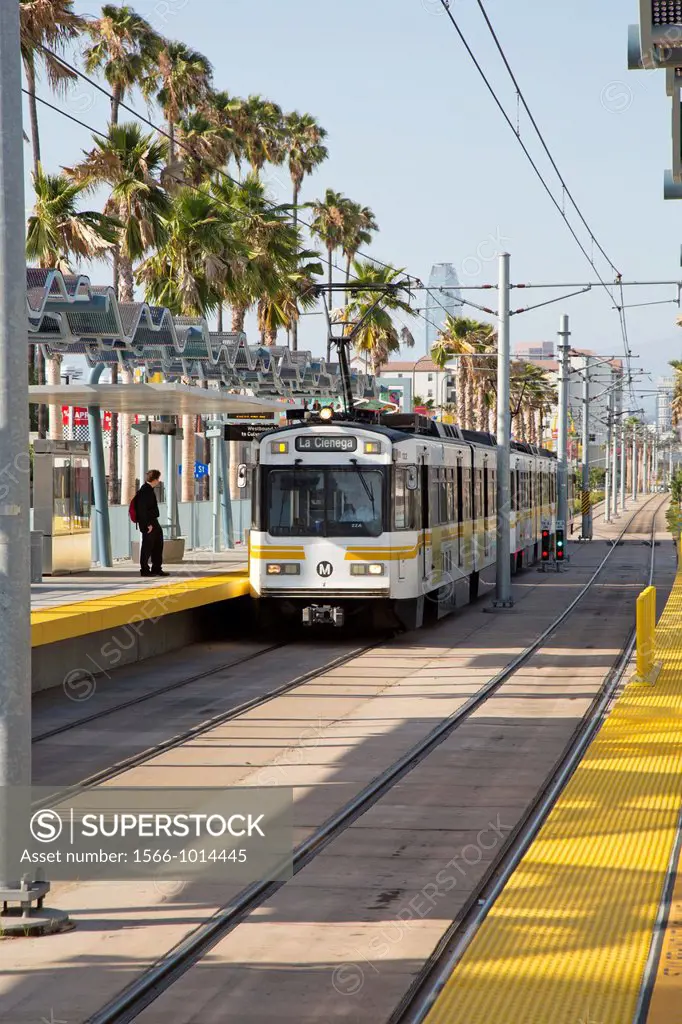 Los Angeles, California - A train on the Expo line of the Los Angeles Metro Rail system