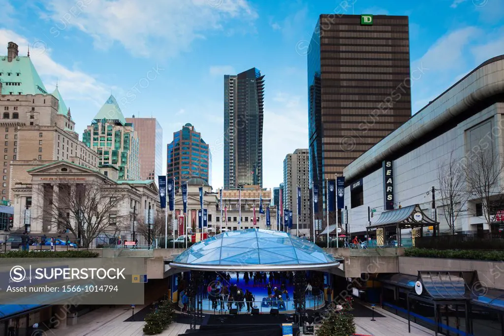 Canada, British Columbia, Vancouver, Robson Square, skating rink