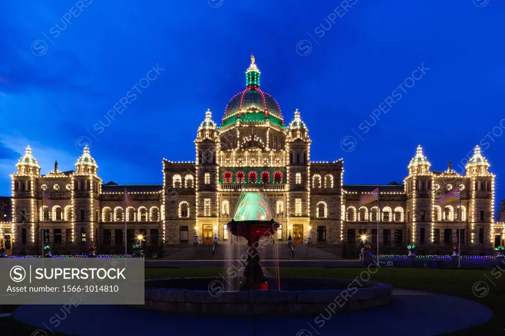 Canada, British Columbia, Vancouver Island, Victoria, British Columbia Parliament Building, dawn