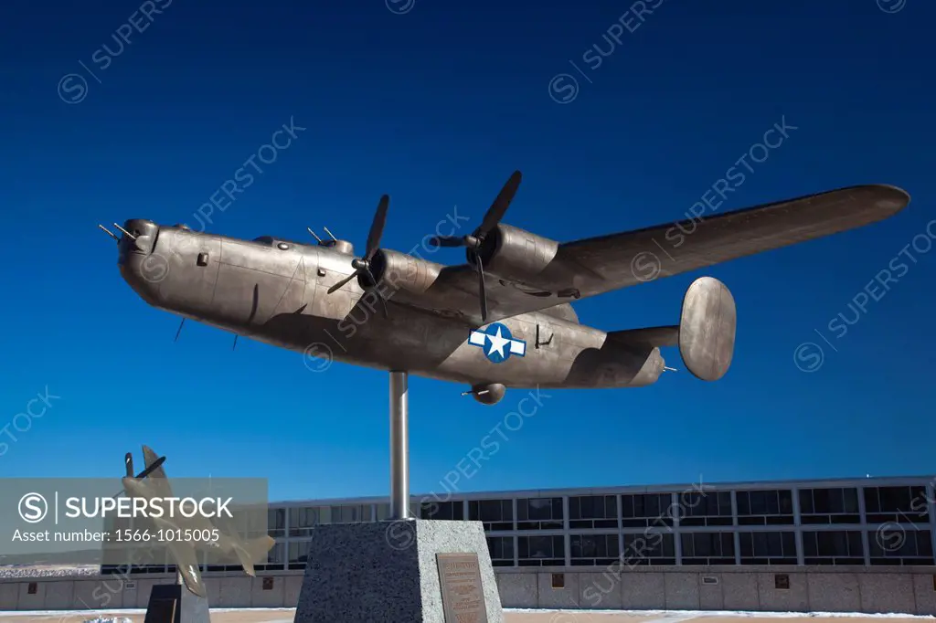 USA, Colorado, Colorado Springs, United States Air Force Academy, sculpture of World War Two-era B-24 Liberator bomber