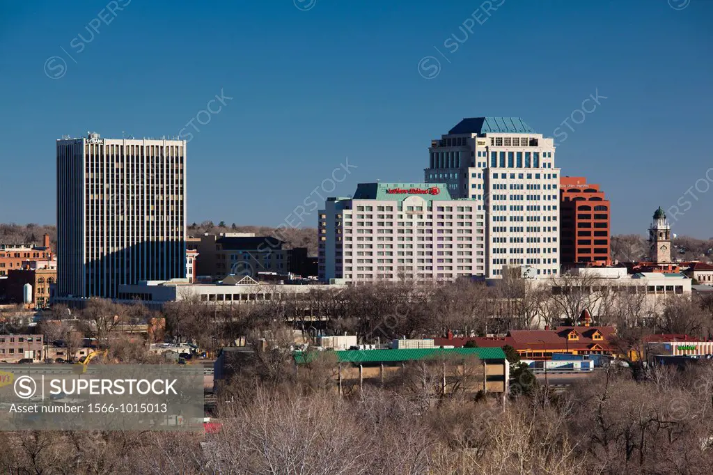 USA, Colorado, Colorado Springs, elevated city view from Bijou Hill