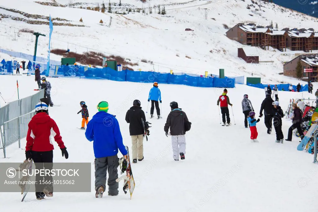USA, Colorado, Crested Butte, Mount Crested Butte Ski Village, skiers, NR