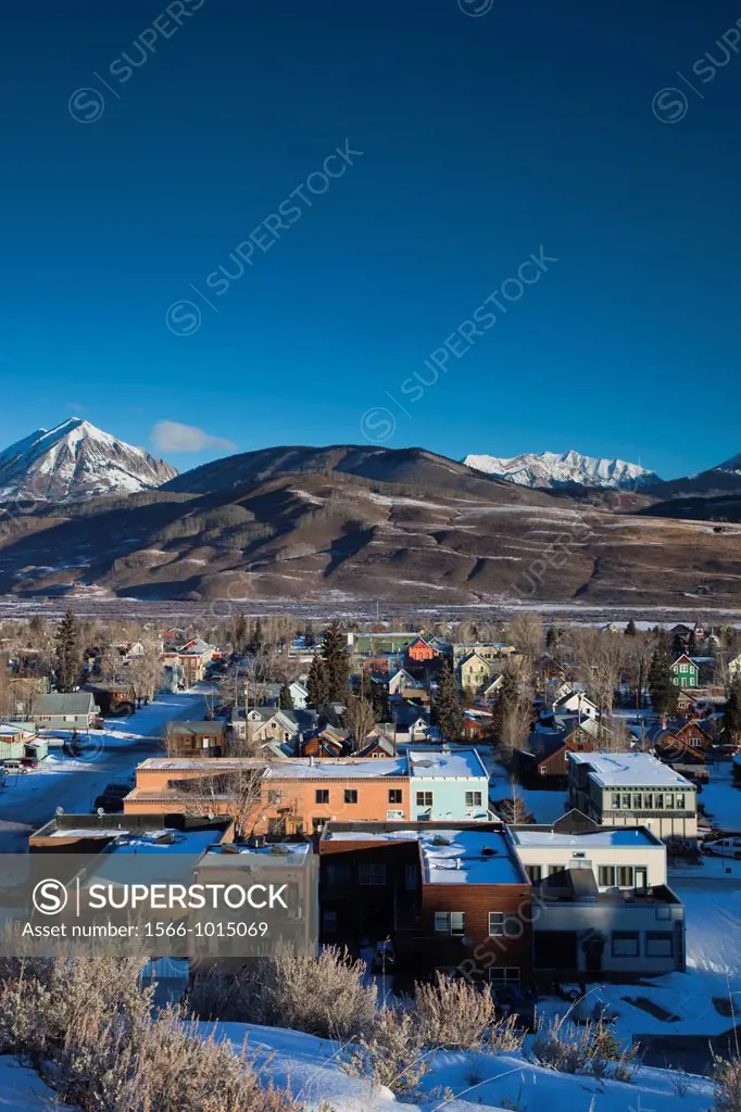 USA, Colorado, Crested Butte, elevated town view, morning