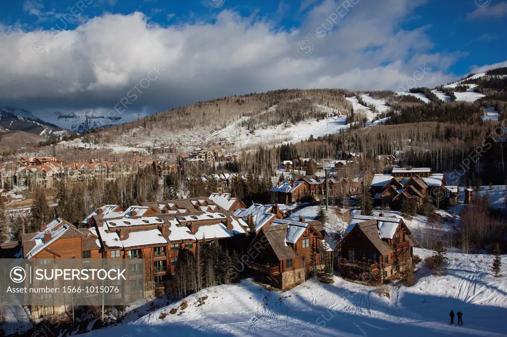 USA, Colorado, Telluride, elevated view of Mountain Village Ski Area