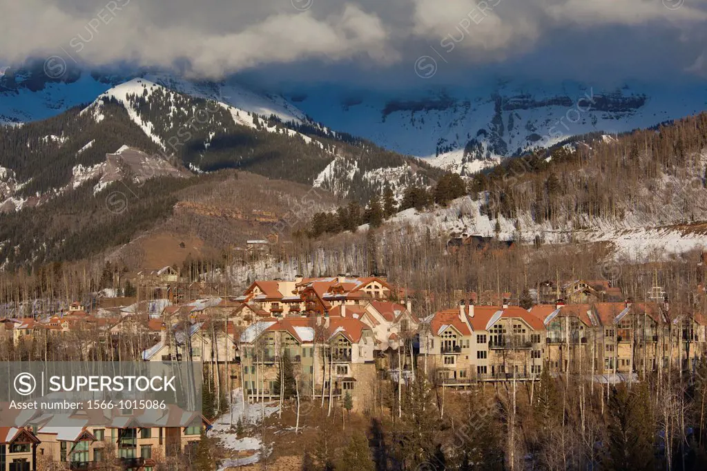 USA, Colorado, Telluride, elevated view of Mountain Village Ski Area