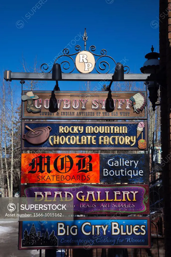 USA, Colorado, Breckenridge, shop signs, Main Street