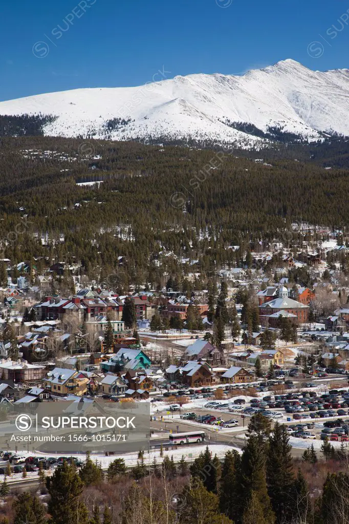 USA, Colorado, Breckenridge, elavated town view with Mount Baldy