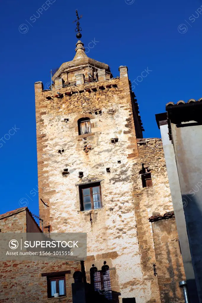 Medieval tower in La Iglesuela del Cid village, Teruel, Aragon, Spain