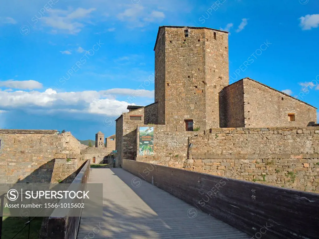 Walls Ainsa castle Huesca Pyrenees mountains Aragon Spain