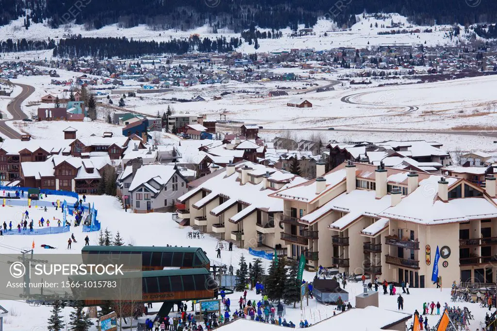 USA, Colorado, Crested Butte, Mount Crested Butte Ski Village, elevated view