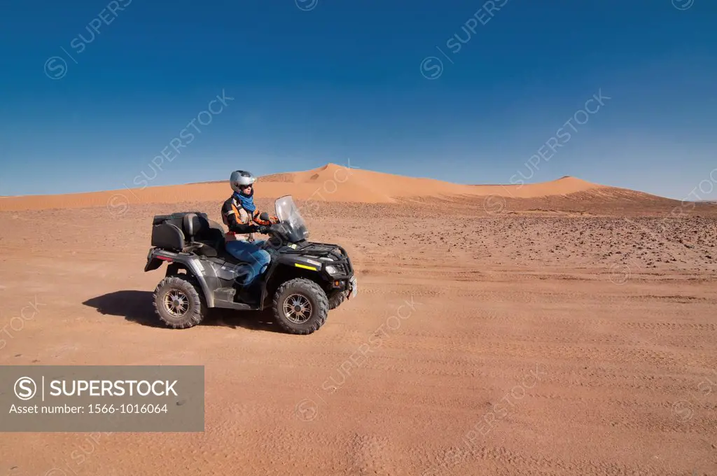 All Terrain Vehicle taking on the Sahara Desert at Erg Chigaga, Morocco