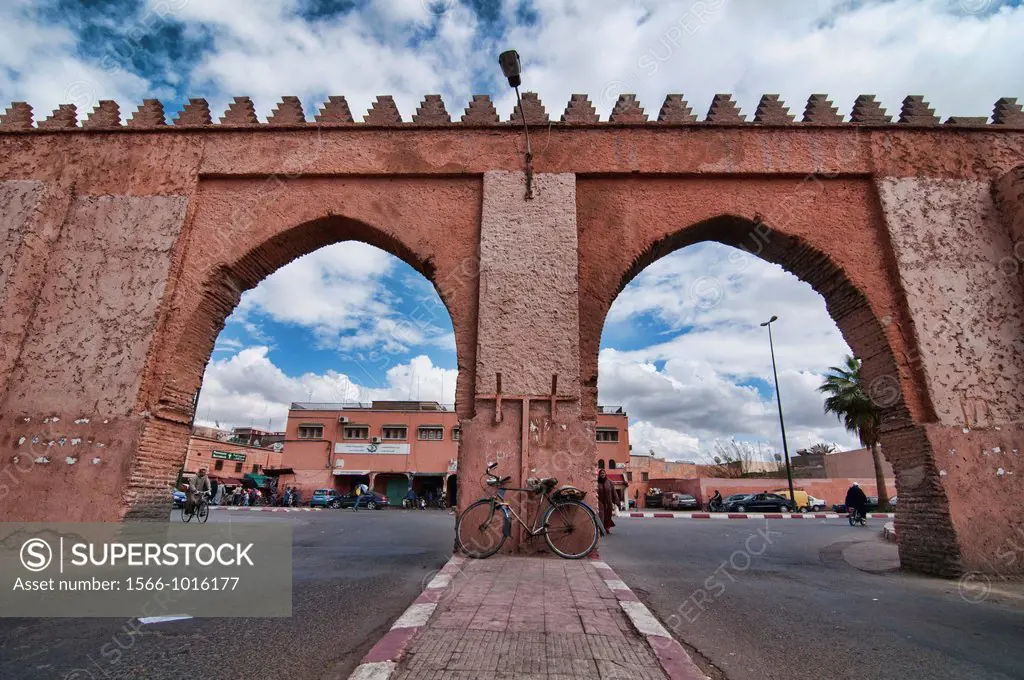 The Bab Doukkala, gateway to the ancient medina in Marrakech, Morocco