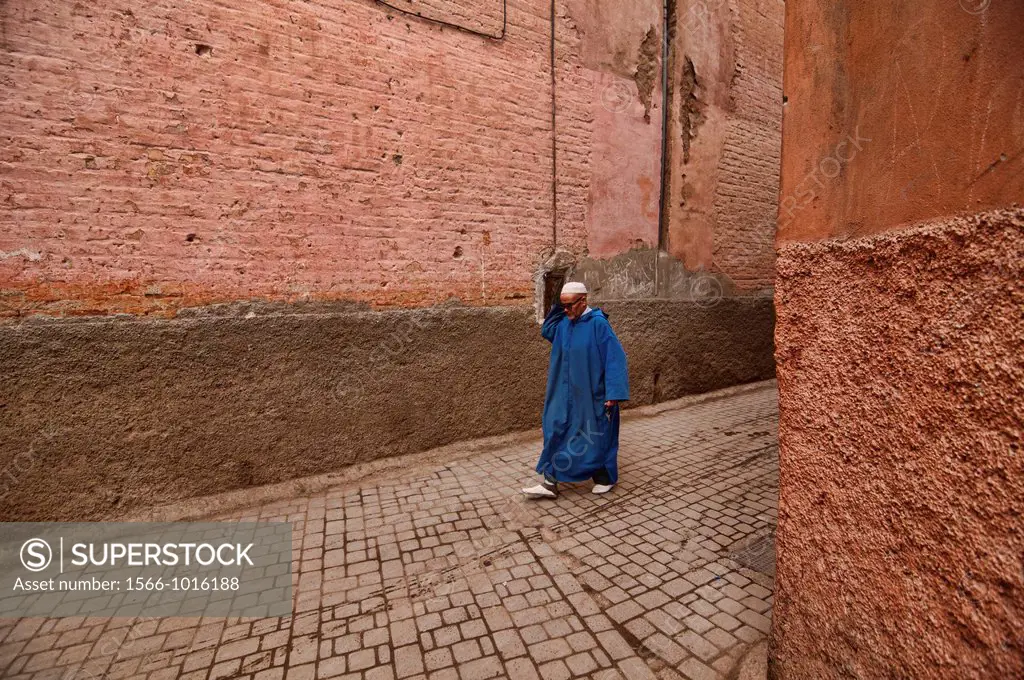 cobbled streets, narrow passageways, and traditional architecture in the ancient medina in Marrakech, Morocco