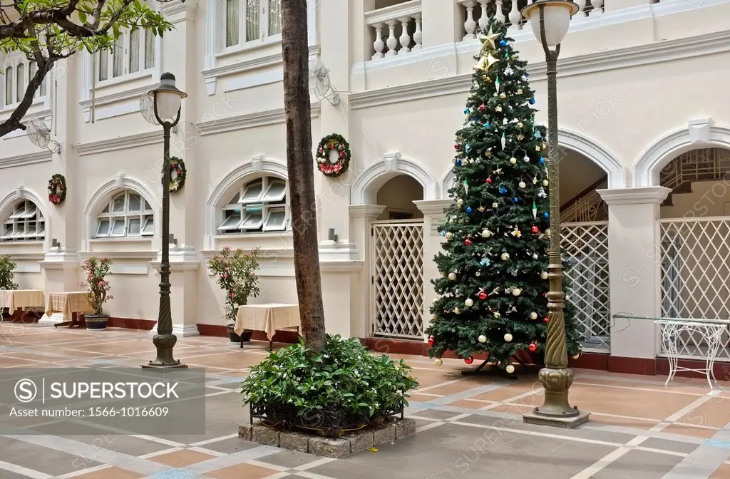 Courtyard with Christmas tree, Hotel Continental, Ho Chi Minh City, Vietnam