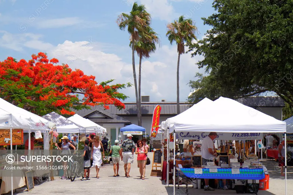 Florida, Stuart, Green Market, farmers market, shopping, for sale, vendors, Royal Poinciana tree,