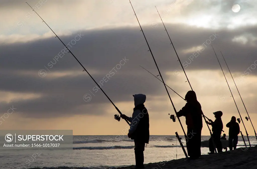 San Onofre, California - Fishermen on San Onofre Surf Beach  The beach is part of San Onofre State Beach, a California state park