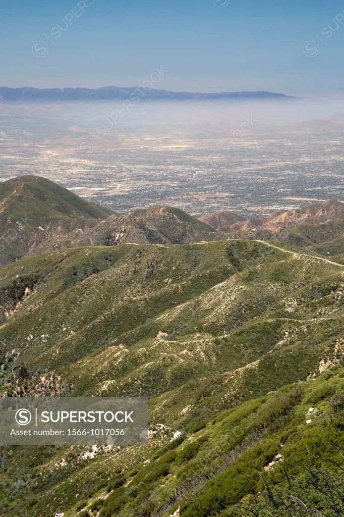 Los Angeles, California - Air pollution in the San Bernardino Valley, east of downtown Los Angeles, photographed from the San Bernardino Mountains