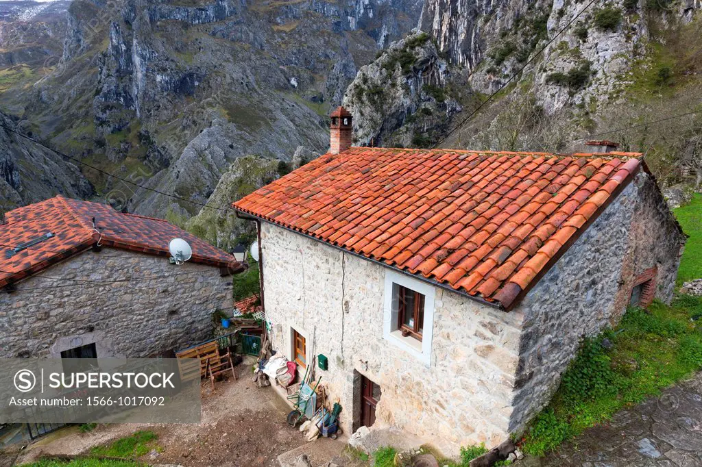 Camarmena Village on a shoulder of the Garganta del Cares gorge, Picos de Europa National Park, Asturias, Northern Spain