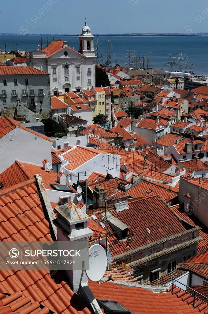 View on Alfama district from the Miradouro Santa Luzia,Lisbon,Portugal,Europe