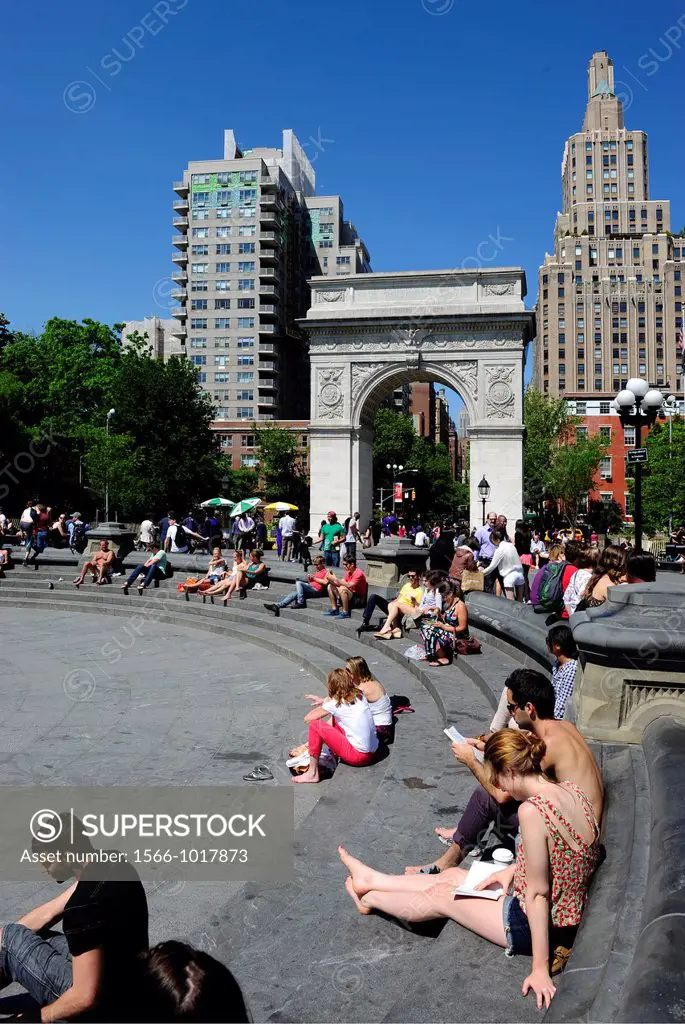 The Arc of Washington Square Park with NYC background,New York City,New York states,United States of America,USA