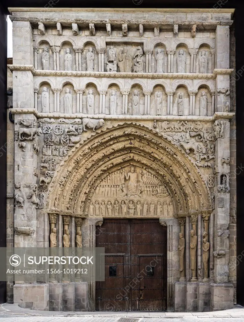 Magnificient portal of the Church of Santa María la Real in Sangüesa, Navarre, Spain