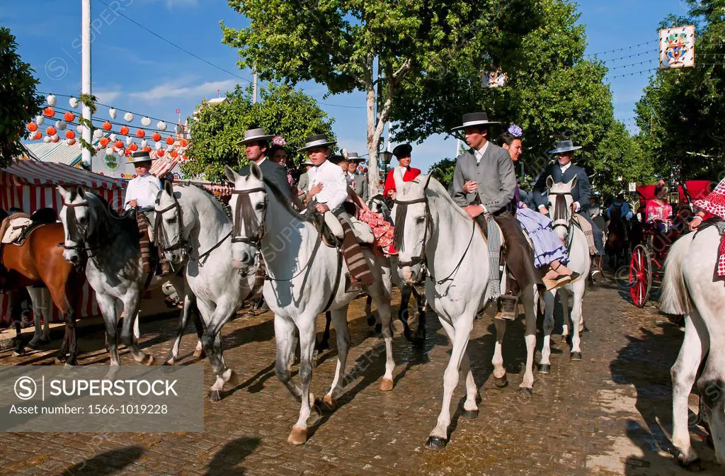 April Fair, Horse riders with traditional costumes, Seville, Spain        