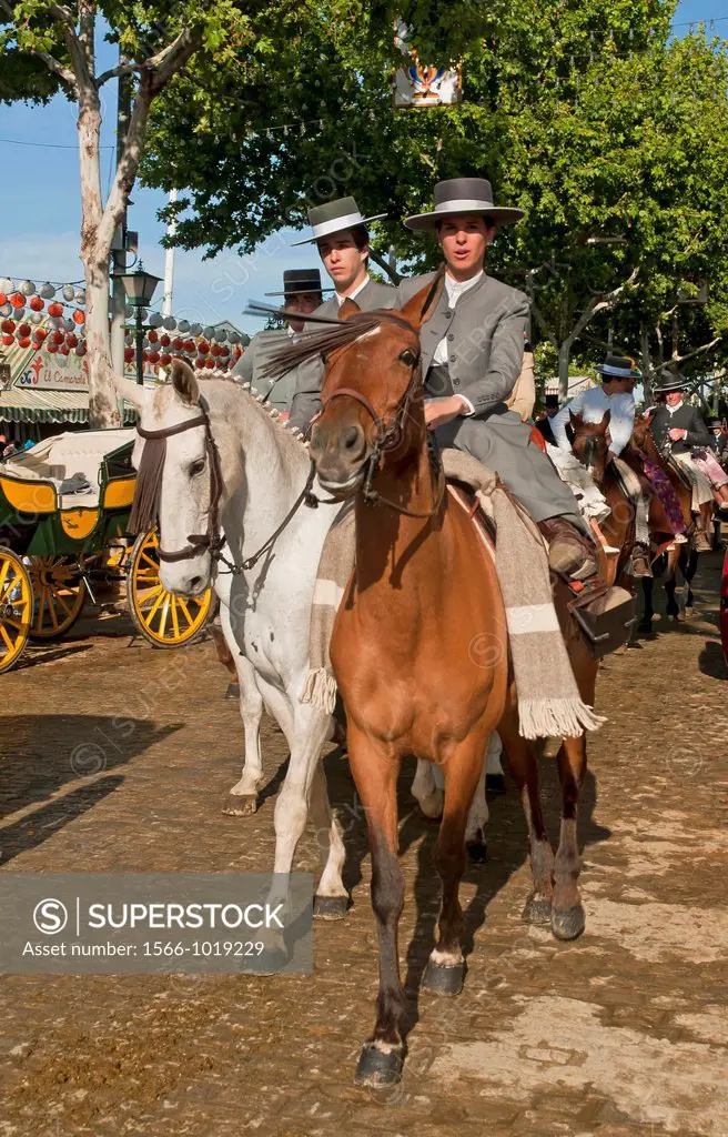 April Fair, Horse riders with traditional costumes, Seville, Spain        