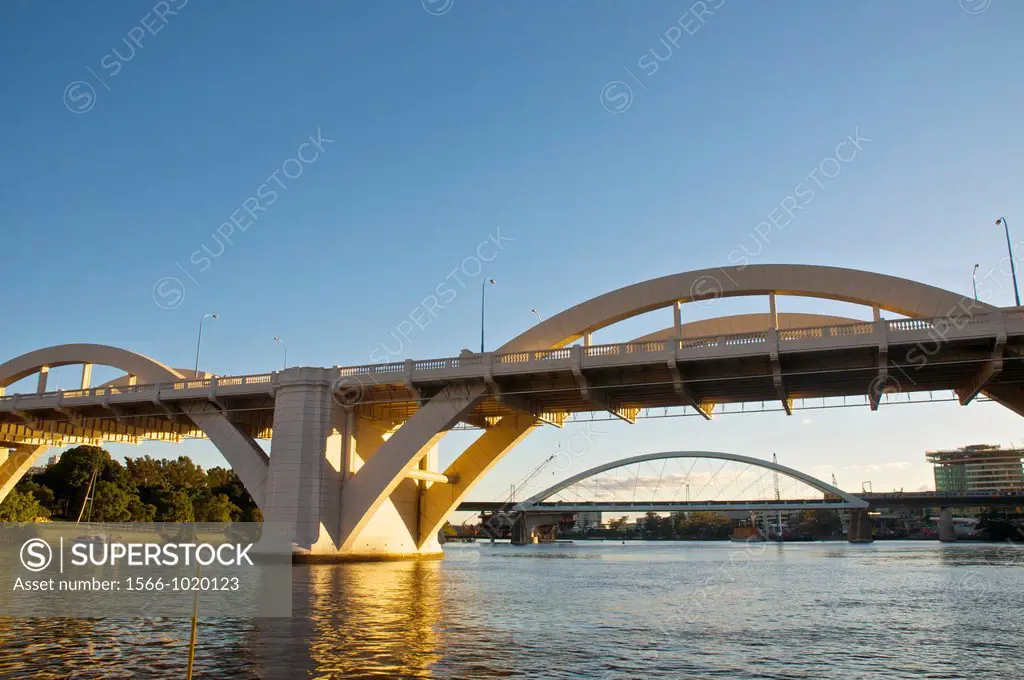 The William Jolly Bridge and the Meryvale Bridge in the Brisbane River, Brisbane, Australia