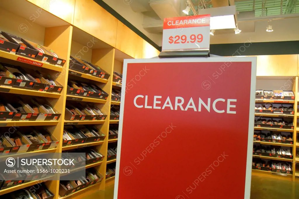 Florida, Estero, Miromar Outlets, shopping, retail display, for sale, fashion, shoe store, inside, sign, clearance, promotion,