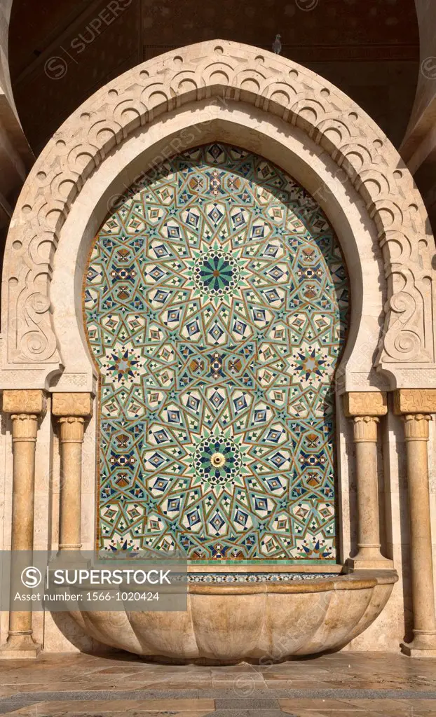 fountain at the Hassan II Mosque in Casablanca, Morocco