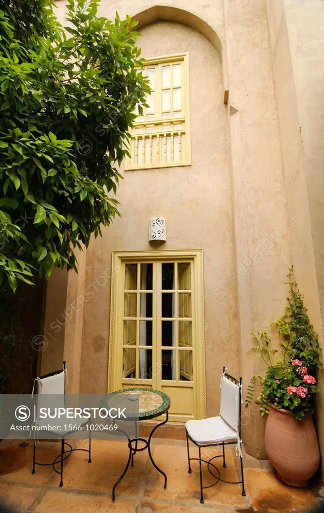 inner courtyard of a restored riad merchant´s home in Marrakech, Morocco