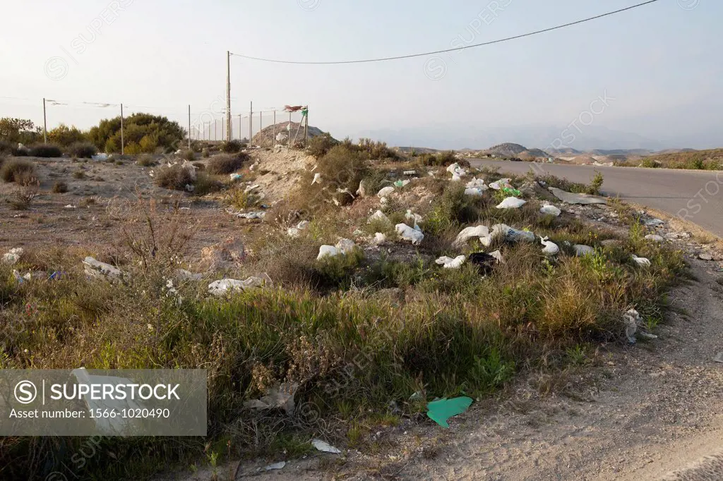 rural landscape with scattered trash, Andalusia, Spain, Europe