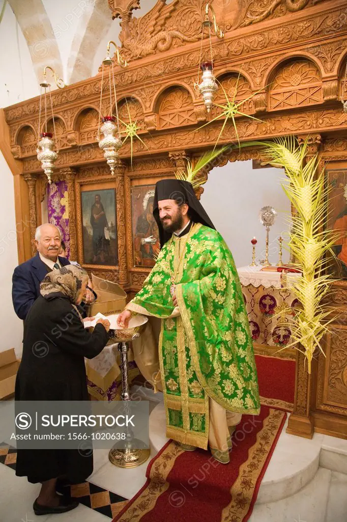 europe, greece, dodecanese, patmos island, orthodox church, palm sunday, celebration, distribution of the palm cross and bread
