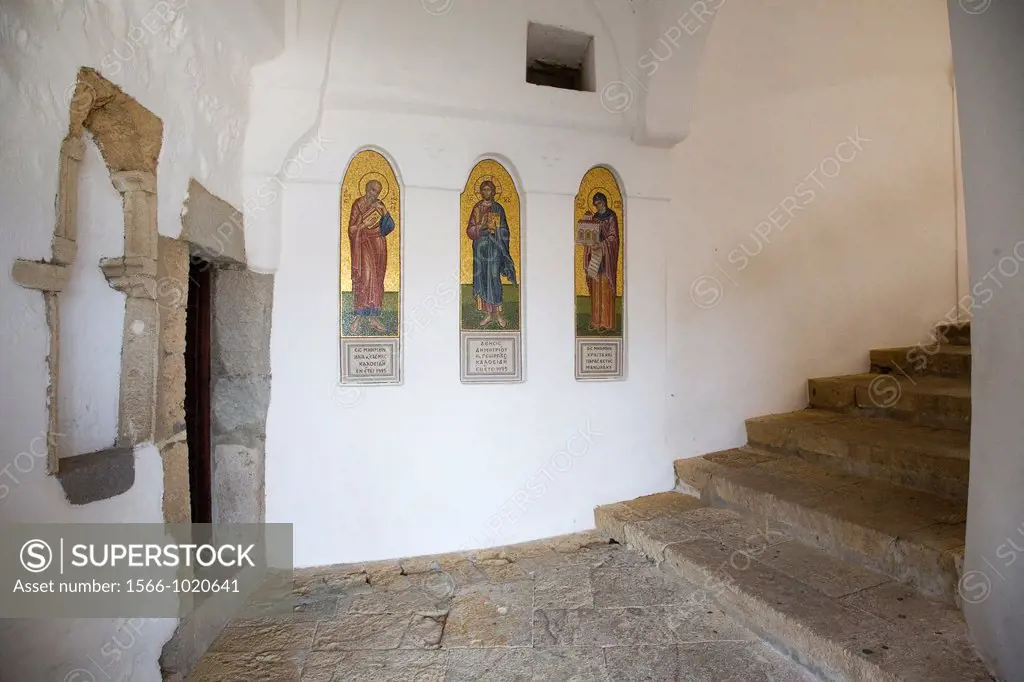 europe, greece, dodecanese, patmos island, chora, monastery of saint john theologian, entrance