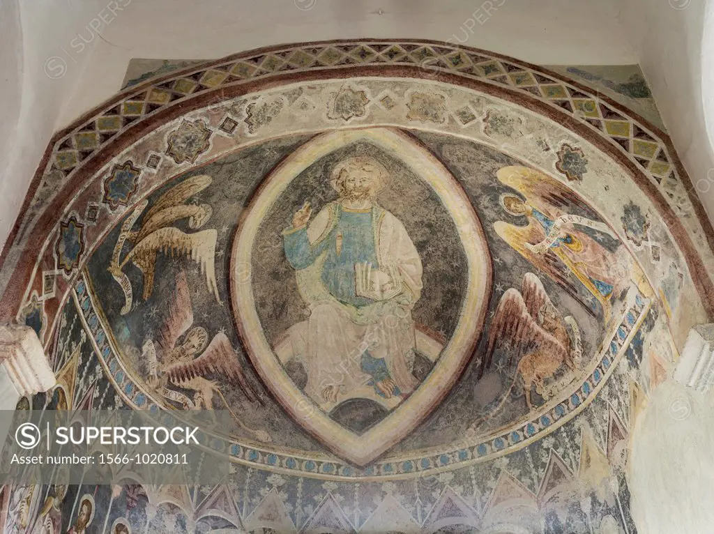 chruch Saint Peter ob Gratsch near Merano and Castle Tyrol  the frescos have been created during romanic and gothic times  Europe, Central Europe, Ita...