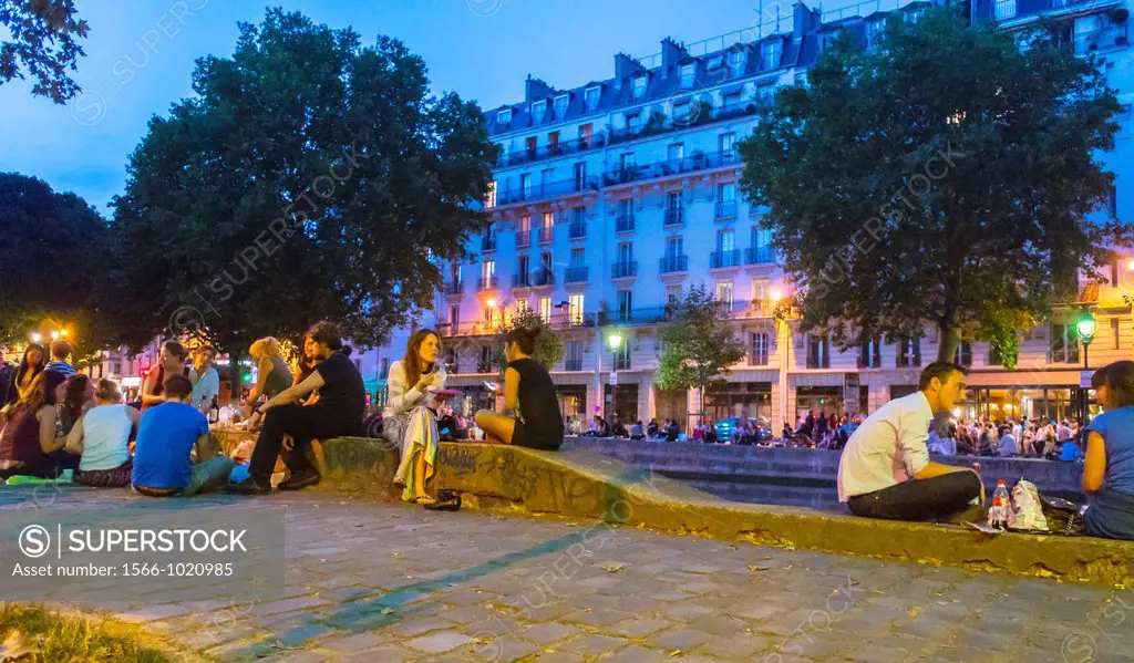 Paris, France, Young People Relaxing in the Canal Saint Martin Area,