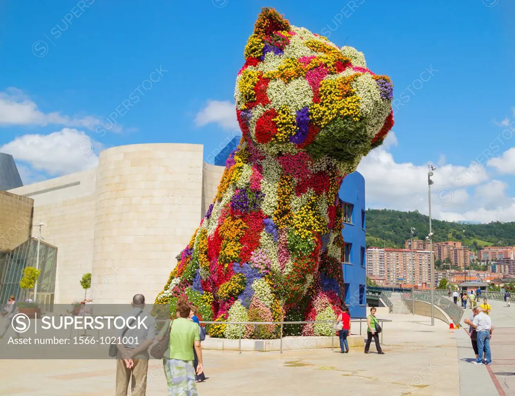 Jeff Koon´s puppy sculpture outside Guggenheim museum in Bilbao, Basque Country, Spain