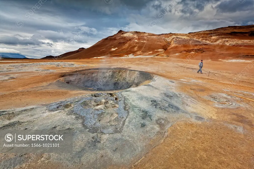 Steaming fumaroles at Namaskard geothermal area, Iceland  Namaskard is an area of geothermal activity underground in the earth, with sulphur pools, st...