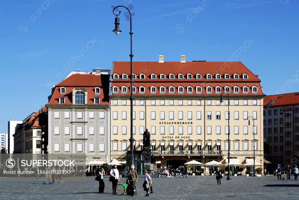 Square Neumarkt in Dresden with the Hotel de Saxe near the Church of our Lady - Caution: For the editorial use only  Not for advertising or other comm...