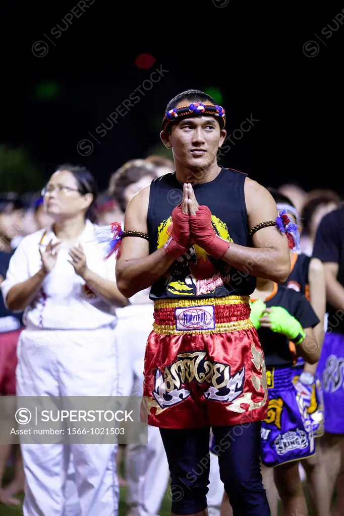 Muay Thai boxer at Hockey Stadium, Kuching, Sarawak, Malaysia.