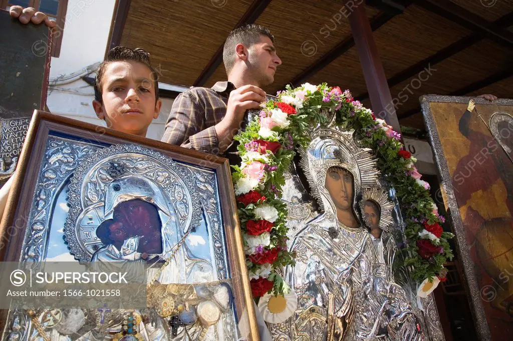 europe, greece, dodecanese, patmos island, chora, orthodox easter time, procession of the icons