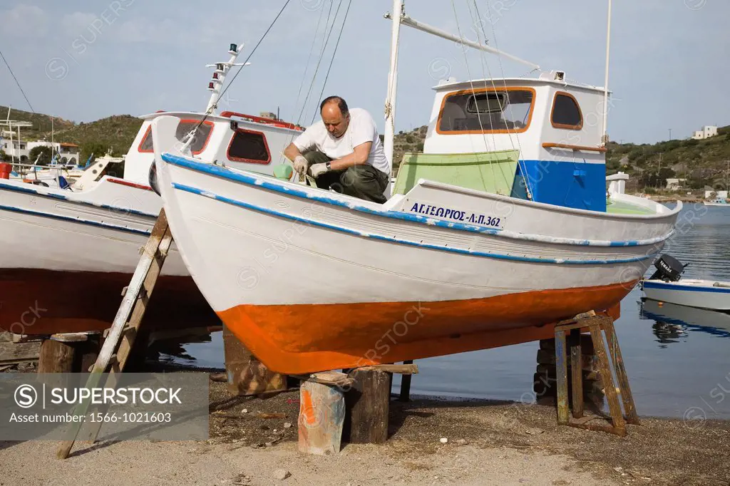 europe, greece, dodecanese, patmos island, maintenance of a boat