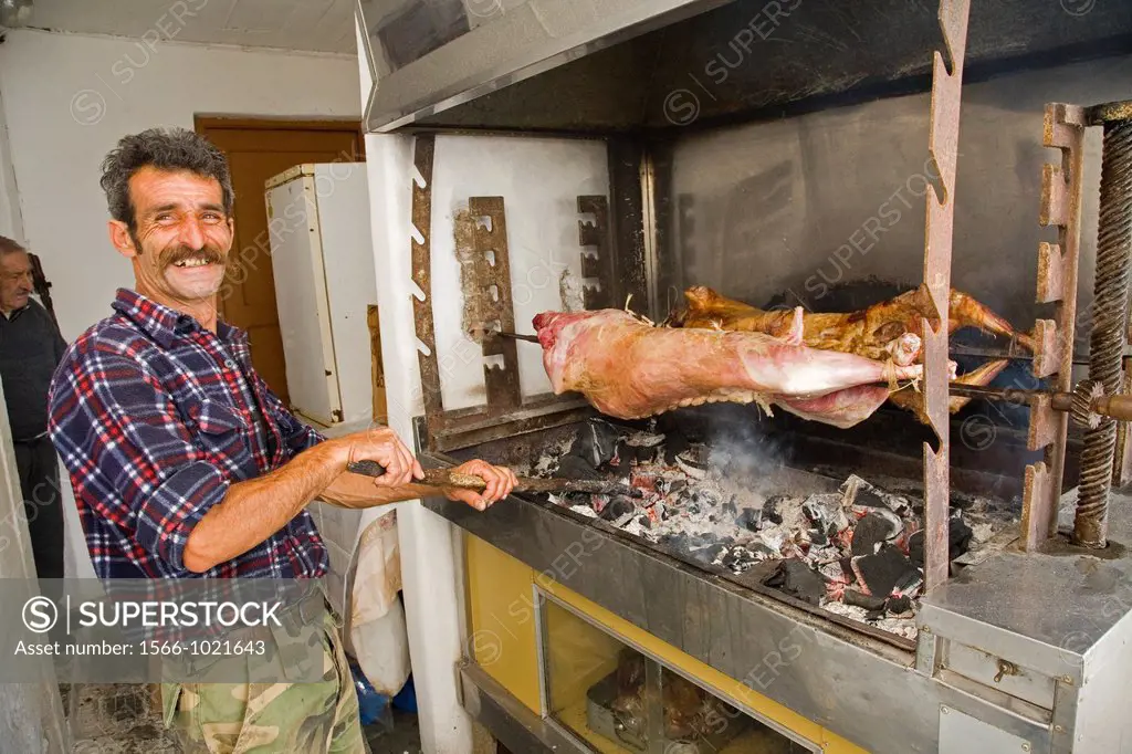 europe, greece, dodecanese, patmos island, kampos village, orthodox easter sunday, roasted goat