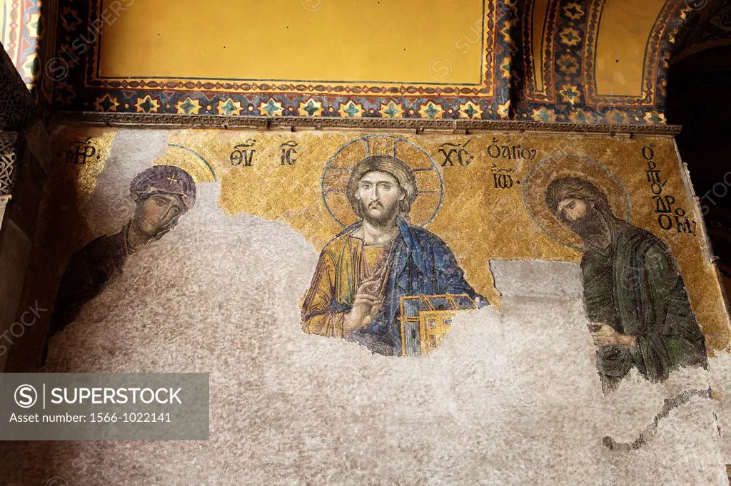 mosaic of Jesus, John the Baptist and Virgin mary in Hagia Sophia in Istanbul