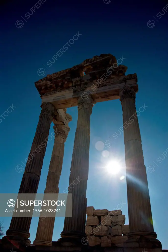 Ruins of temple of Trajaneum in Pergamon, Bergama, Turkey
