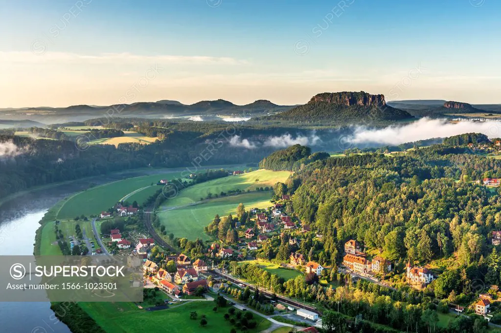View to the Table Mountain Lilienstein in the national park Saxony Switzerland He is one of the most striking mountains in the Elbe Sandstone Mountain...